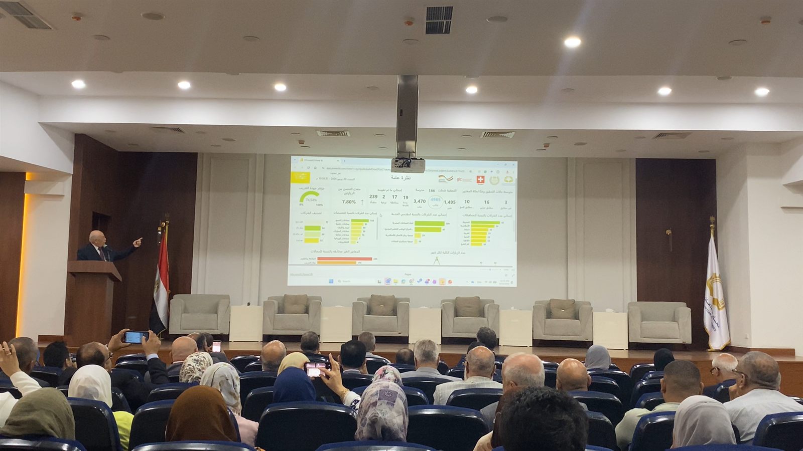 My Power BI dashboard projected on the main stage during the Federation of Egyptian Industries event